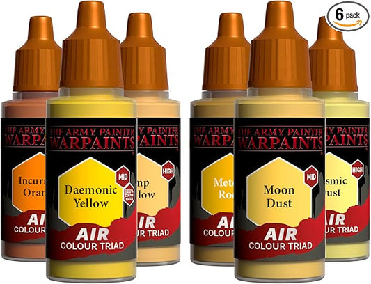 The Army Painter, Airbrush Primary Bundle Yellow, 2 Colour Air Triads with 6 x 18 ml Pre-thinned Acrylic Airbrush Paints - Air Brush Miniature Paint for D&D & Warhammer Miniatures