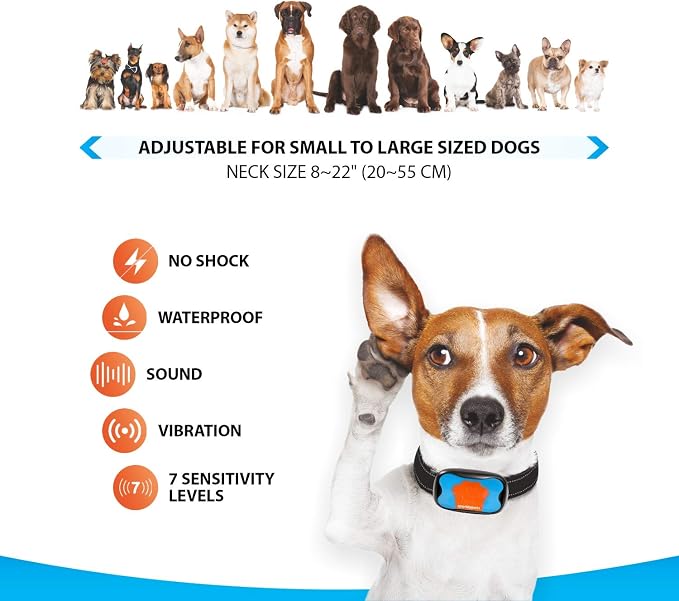 Humane Dog Bark Collar 2 Pack | Anti Barking Training Collar | Vibrating, No Shock Stop Barking for Small Medium Large Dogs | Excessive Barking Pet Corrector, (Rechargeable)