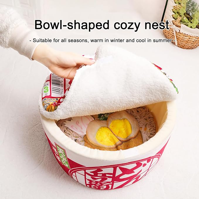 寵幸 Ramen Noodle Cat Bed, Soft Warm Washable for Cats Dogs | Creative Pet Nest, Indoor Use, Removable Cushion, Multi-Size Fit, Dog & Cat Dual Use