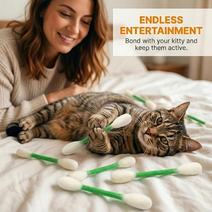 Glaciart One Swabs Cat Toys with Catnip - 6 Pk | Durable for Chew, Cute Cat Toys Interactive Kitty for Boredom, Exercise, & Play | Filled w/Organic Catnip for Anxiety & as Digestive Aid | Gift Idea