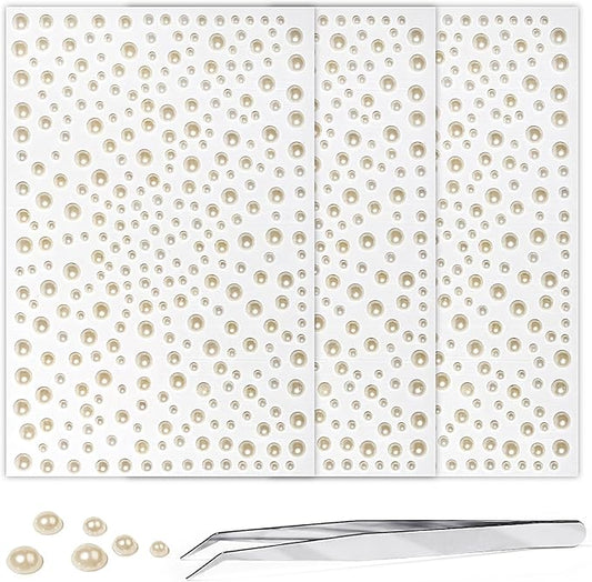 975PCS Face Gems Pearls for Makeup Rhinestone Stickers for Crafts Clear Crystal Tweezers Decals Stick on Body 3/4/5/6MM Color Hair Nails Craft DIY Gems for Nails Makeup Decor