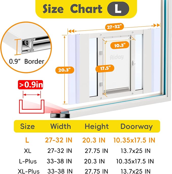 Dog Door for Window, Aluminum Frame Window Pet Door, Adjustable to Fit 27"-32" Width Sliding Windows, Magnetic Closure, Fits Dogs up to 100lb, Large