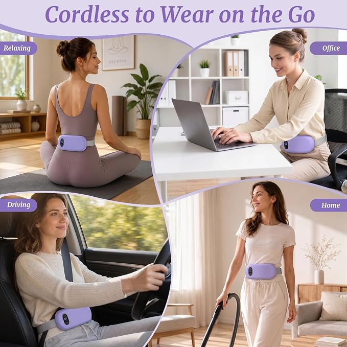Portable Heating Pad for Cramps Upgraded Cordless Electric Period Heat Pad for Back Menstrual Belt 6 Heat 6 Massage Mode Gifts for Women Girl Her Girlfriend