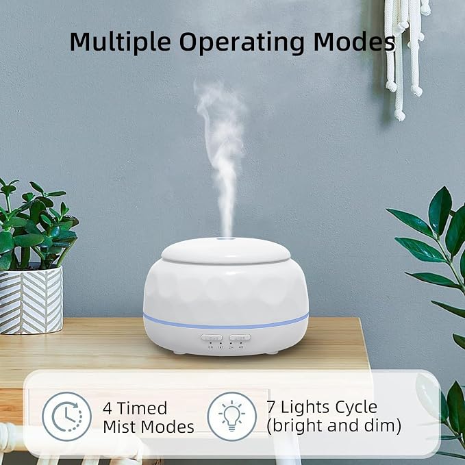 SPLITSKY 300ML Essential Oil Diffuser with 7-Color LED Light, Remote Control, Quiet 8-Hour Operation, Aromatherapy Diffuser for Small Rooms, Offices,Home(White), 300MLCGB