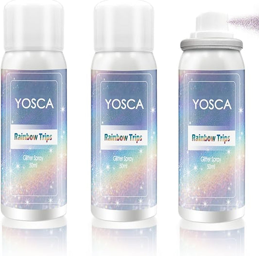 Yosca Body Glitter Spray, 3Pcs Holographic Silver Travel Shiny Glitter Spray for Body Hair Clothes Pride Accessories, Long-Lasting Shimmer Powder Hairspray for Festival Concert Party Rave Accessories