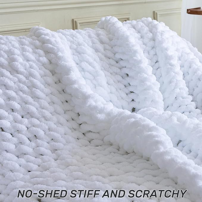 Chunky Knit Blanket - Luxury Soft Cozy 50 * 60 Throw Blanket,100% Woven Blanket Rope Knot Throw Blanket for Couch, Sofa, Home Decor, Gift - Machine Washable (White, 50 * 60)