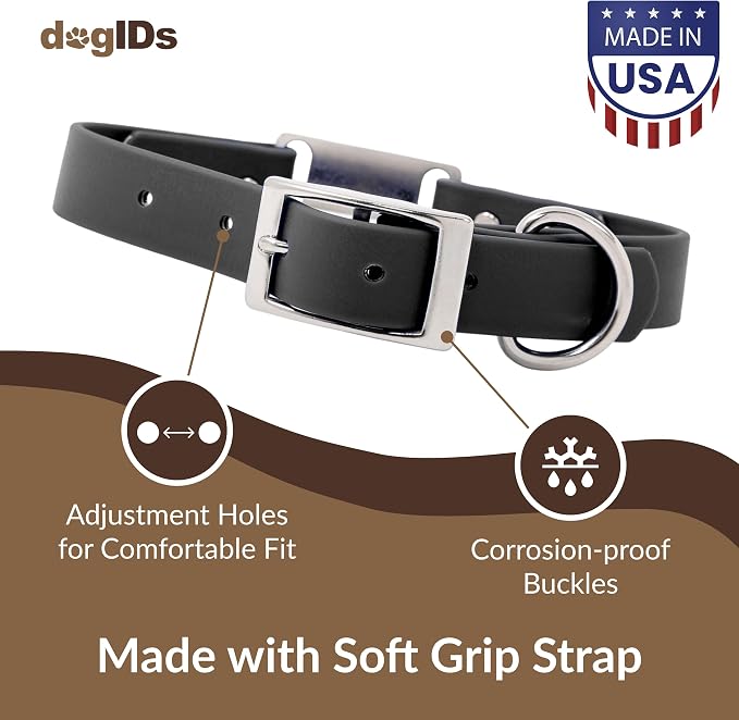 dogIDs Personalized Dog Collar – ScruffTag Custom Waterproof Biothane Dog Collar with Laser-Engraved Name, Durable & Odor-Resistant – USA Made | Black, 1 in x 22 in (Fits Neck Sizes 20-24 in)