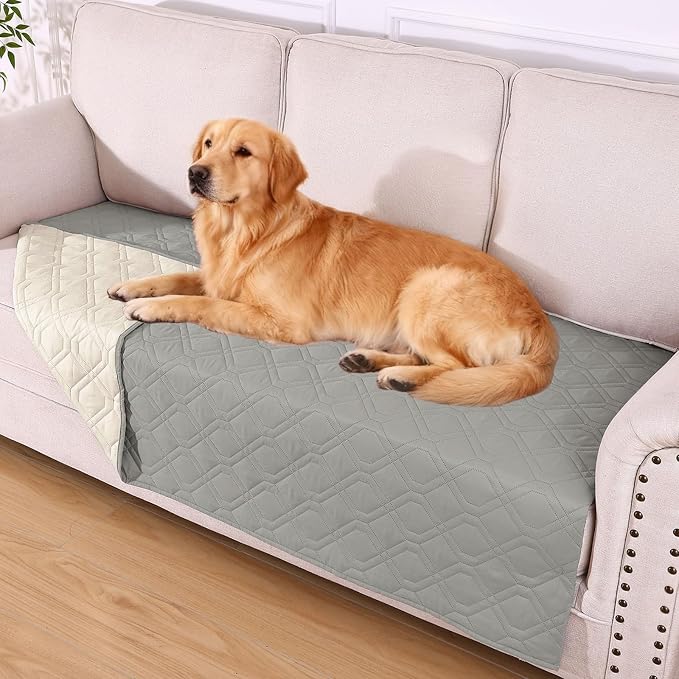 Waterproof Dog Bed Blanket - Soft Pet Blanket & Sofa Cover for Dogs | Reversible Washable Furniture Protector, Couch Covers for Pets (40x70 Inch, Grey/Beige)