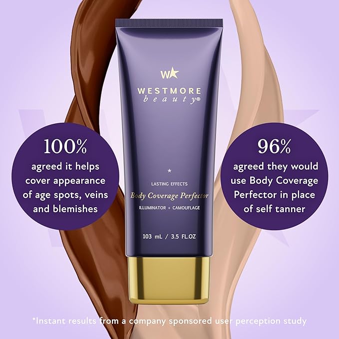 Westmore Beauty Body Coverage Perfector – Waterproof Leg & Body Makeup - Tattoo Cover Up Makeup - 3.5 Oz (Bronze Radiance)
