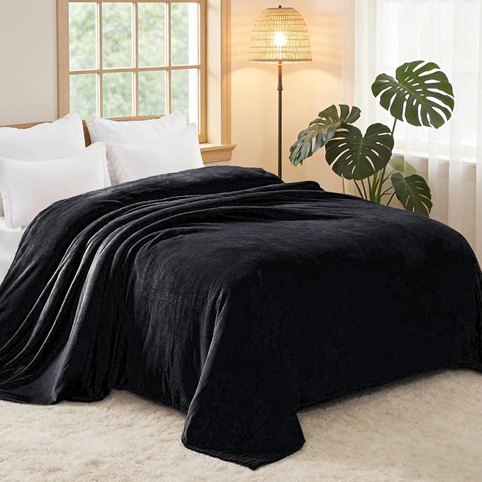 Exclusivo Mezcla Soft Fleece Blanket King Size for Bed, Black | 104x90 Inches, Double-Sided Brushed Flannel, Lightweight Plush Cozy Blanket for Home Decor, All Season, Machine Washable
