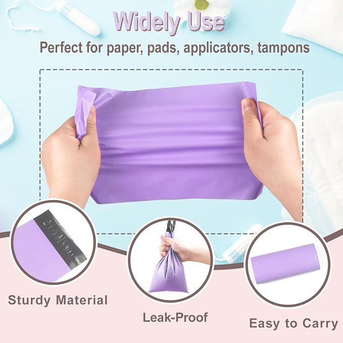 100 PCS Sanitary Napkin Disposal Bags, Feminine Hygiene Disposal Bags for Tampons and Pads, Block Odors, Self-Sealing Seals, 10.6 * 5.9 Inch (Purple)