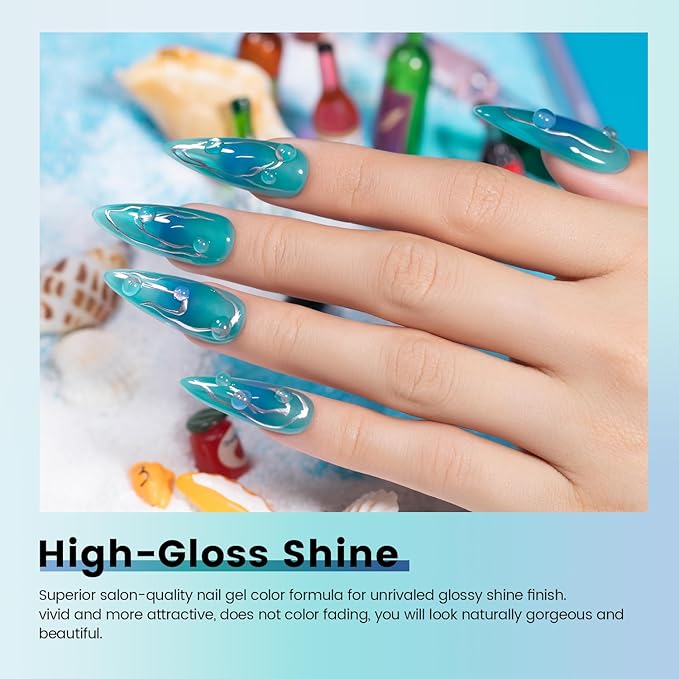 RARJSM Blue Jelly Gel Nail Polish Set 6pcs Clear Crytal Glass Light Royal Navy Blue Series Transparent Sheer Amber Milky Gel Varnish LED UV Curing Requires Soak off French Manicure Home Salon