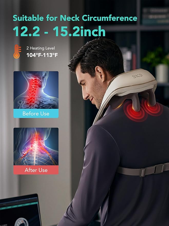 SKG 2025 Neck Massager for Pain Relief, Deep Tissue 6D Kneading with Heat, Cordless Neck & Shoulder Massage, Christmas Gift for Men & Women, H5 Mini