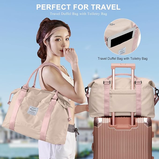 Travel Duffel Bag, Carry On Overnight Weekender Bags for Women | Travel Bag with Wet Pocket & Trolley Sleeve, For Spirit Airlines 18x14x8 Personal Item Bag