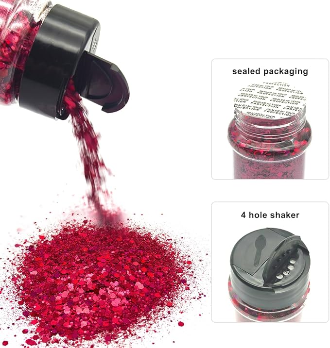 Rose Pink - Craft Glitter - 2oz Glitter Shaker Bright Colorful Holographic Mix Chunky Body Glitter Bulk Wholesale 24 Colors in Shaker Cosmetic Glitter EBLB912