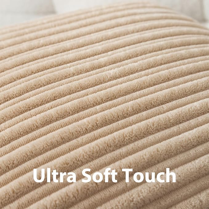 UGASA 14x24 Inch Pillow Cover Pack of 1 Soft Boho Stripe Corduroy Long Rectangular Lumbar Cushion Cover Farmhouse Decorative Throw Pillowcase for Bed, Couch, Sofa, Bedroom, Living Room, Beige