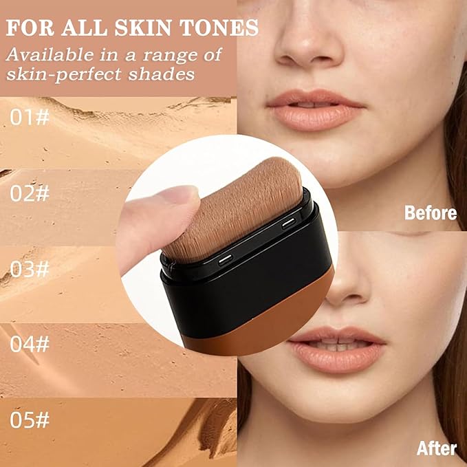 Flawless Face Foundation Stick,Korean Lightweight Hydrating Foundation Contour Stick with Brush,Multi-Use Face Makeup Sticks,Waterproof Thin and Cover Blemishes for All Skin Types (04#Wheat)