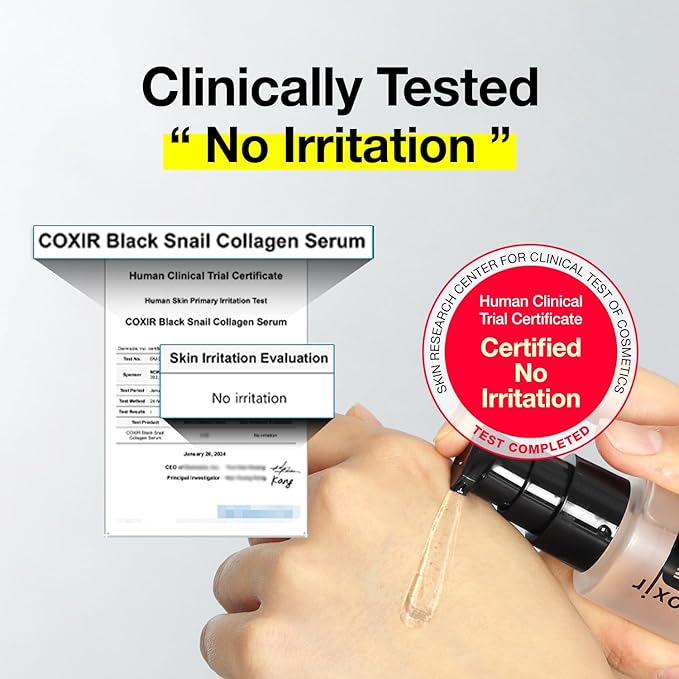 coxir Black Snail Collagen Serum – Concentrated Snail Mucin Essence for Skin Resilience, Hydration & Smooth Texture | Lightweight Korean Facial Serum for Daily Moisture Care(1.69 fl.oz)