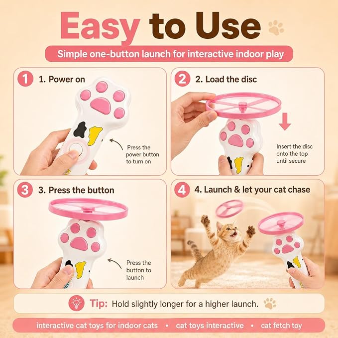 Cat Toy Launcher for Kitten Toys, Cat Toys Interactive, Automatic Cat Toy | Interactive Cat Toys for Indoor Cats, Cat Fetch Toy Launcher with 10 Discs, Cat Toys for Bored Indoor Adult Cats,Best Cat Toy