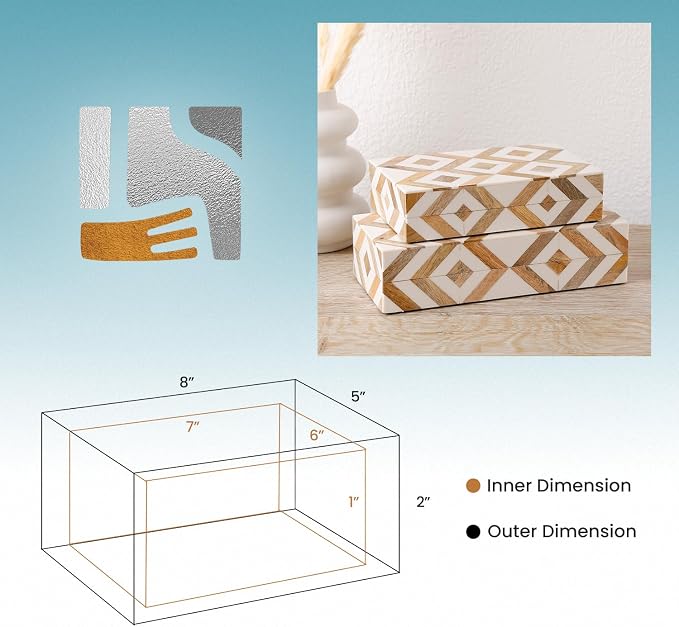 Handicrafts Home White Decorative Storage Box with Lid Wood Remote Control Box Coffee Table Storage Box Remote Holder for Living Room Decor – Resin Inlay Marquet Array Collection - 8x5x2