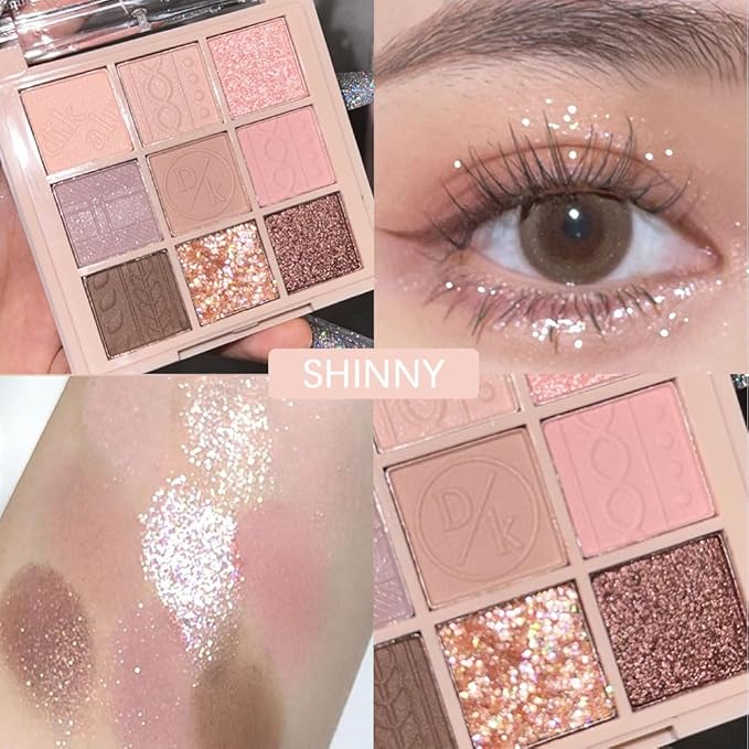 AMY'S DIARY Matte Shimmer Pink Eye Shadow Palette Makeup,Eyeshadow Long Lasting Waterproof Cruelty-Free, 9 Blendable Shades in Smooth Matte and Shimmer Finishes with Gorgeous Pearls for Girls (16#)