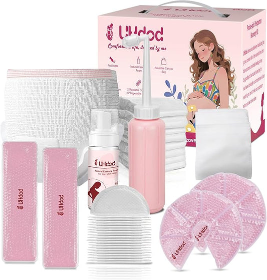UHdod Postpartum Essentials Recovery Kit, Postpartum Kit for Women After Birth Labor Delivery Care, Disposable Underwear Cold Pads Cooling Foam Peri Bottle Nursing Pads Breast Ice Packs