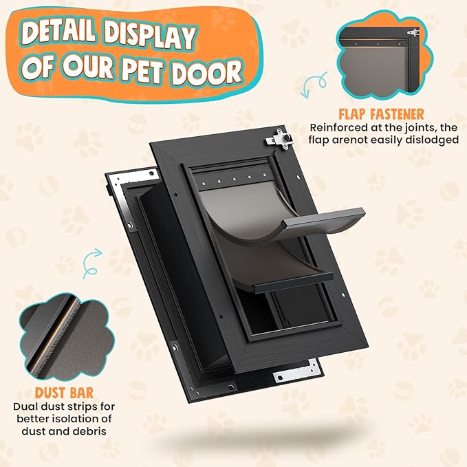 2-Flap Cat Door for Wall, All Aluminum Small Doggy Door, Pets Up to 22 LB | Magnetic Seal, Energy Efficient, Wide Telescoping Tunnel for Walls, Durable Rust Resistant, Closing Panel, Safety Locks