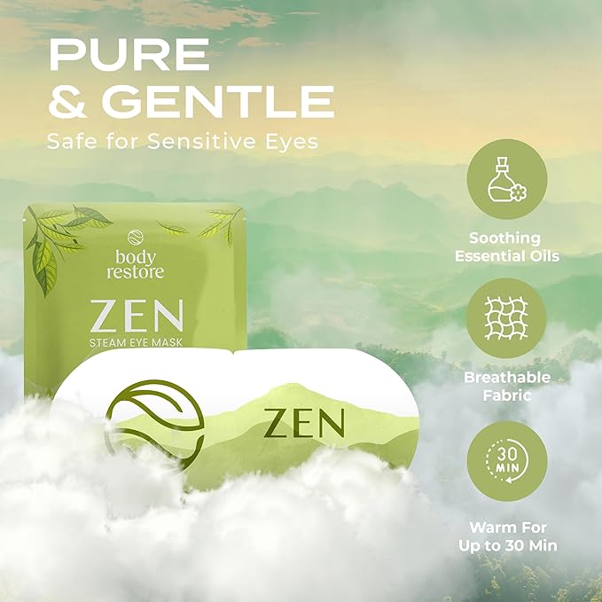 Body Restore Heated Eye Mask for Dry Eyes 5 Pack - Boo Basket Stuffers for Women, Self Heating Warm Compress, Christmas Stocking Stuffers, Birthday Gifts, White Elephant, Relaxation - Green Tea
