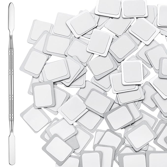 Sumind 101 Pack Metal Stickers for Eyeshadow Palette Set, Includes 1 Makeup Depotting Tool, Adhesive Empty Metal Makeup Colorful Palette Stickers(100 Pcs Square)