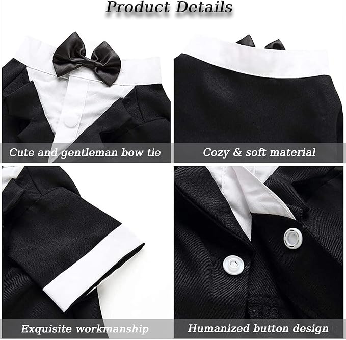 Dog Tuxedo with Bow Tie, Formal Wedding Suit for Small Medium Puppy Dogs | Pet Outfit Party Birthday Clothes, Dog Groom Attire Costume for Halloween Christmas Graduation Cosplay Photo Shoot, Black L