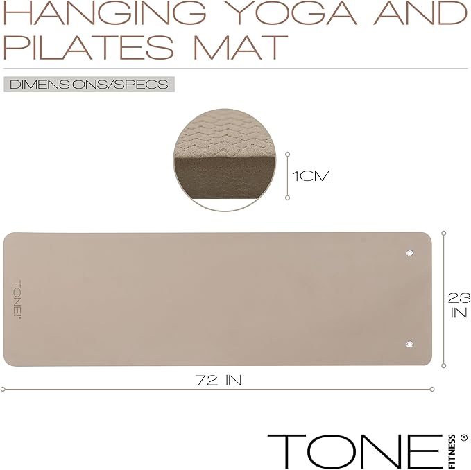 TONE Fitness Hanging Yoga Mat, Pilates Mat, Exercise Mat for Home Workouts with Carry Strap | V Pattern | Multiple Colors