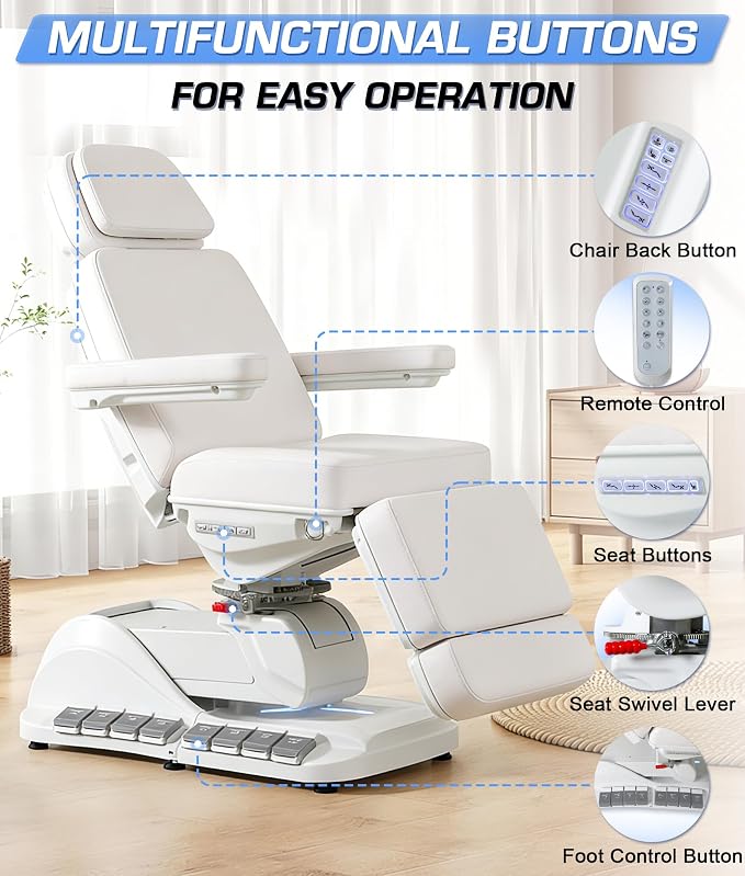 Fully Electric Massage Table with Heated Seat, 4 x 200W Motors Professional Lift Chair for Estheticians, Multi-Layer Premium Materials for Spa, Wellness Center, Home Use