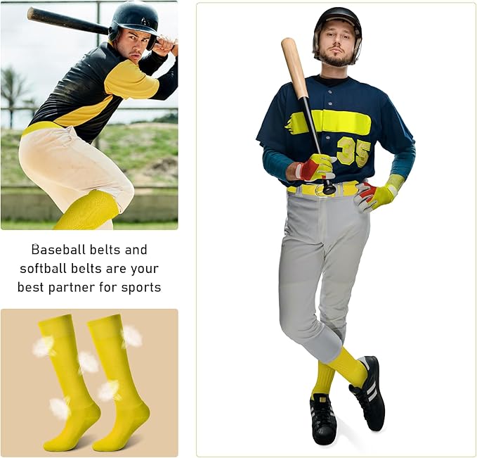 Zhanmai Baseball Belt and Socks Combo Adjustable Softball Socks and Elastic Waist Belt for Youth Boys Girls, Adult