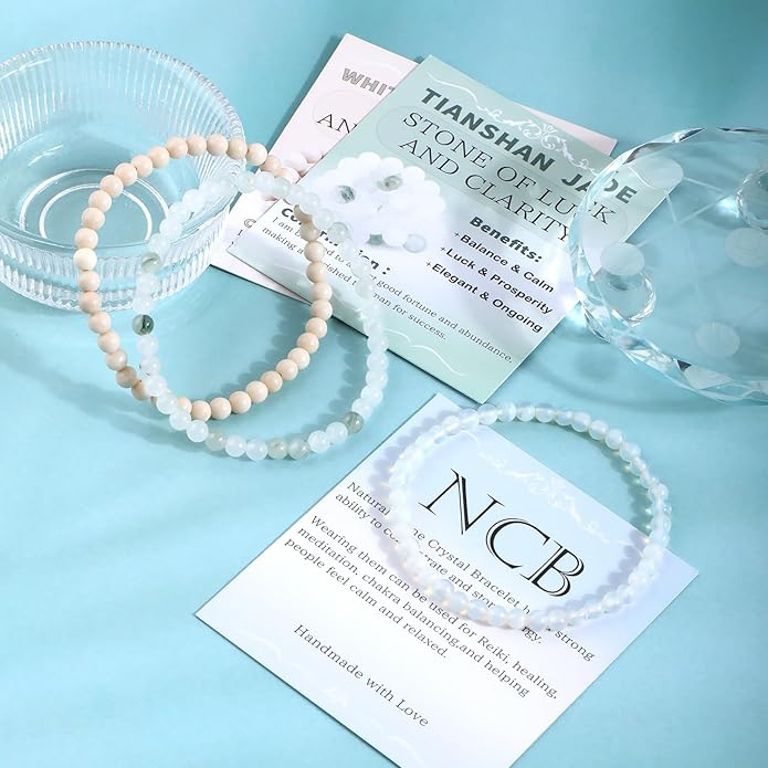 NCB 2.3-Piece 4mm Natural Crystal Gemstone Stretch Bracelets – Handmade Reiki Energy Healing Jewelry for Meditation,Yoga, Unisex
