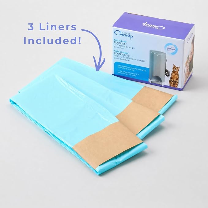 Litter Champ Refill Bags 3 Pack, Continuous Cat Litter Disposal System | Continuous-Bag Cat Litter Refill Bags, Fits the Litter Champ Pail, 7-Layer Odor-Sealing Film, Green (1 Box)