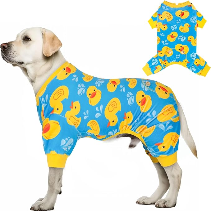 KYEESE Velvet Dog Pajamas for Medium Large Dogs Soft Onesie, Rubber Duck | 4-Way Stretch, Lightweight & Breathable, Reduces Shedding, Gentle on Sensitive Skin, Recovery Support, Easy Potty Breaks