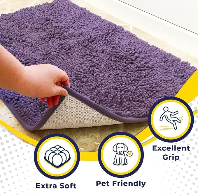 Muddy Mat® | Super Water Absorbent Door Mat Indoor, Microfiber Quick Dry Chenille Entryway Rug, Slip Resistant Front Door Mat, Indoor Mats for Entryway, Machine Washable Pet Rug, Lavender 24" x 72"