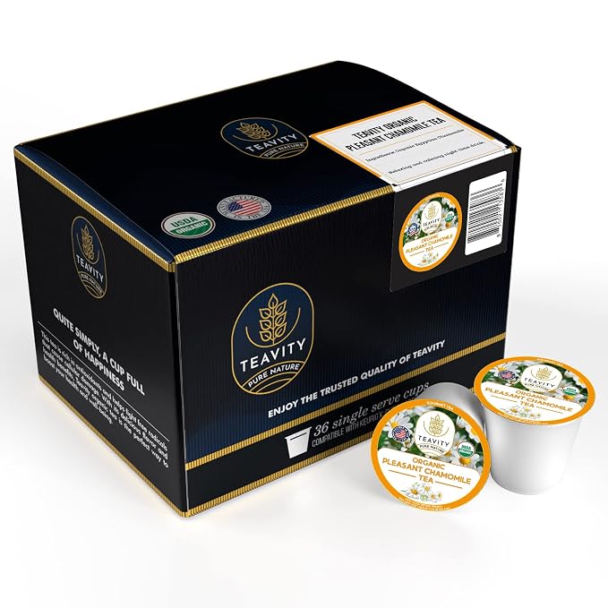 Organic Chamomile Tea Pods for Keurig - Decaf Tea Pods - Pleasant Chamomile by Teavity (36 Tea Pod)