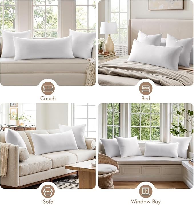 MIULEE 14x36 Pillow Insert -Decorative Throw Pillow with 100% Cotton Cover Rectangle for Sofa Couch