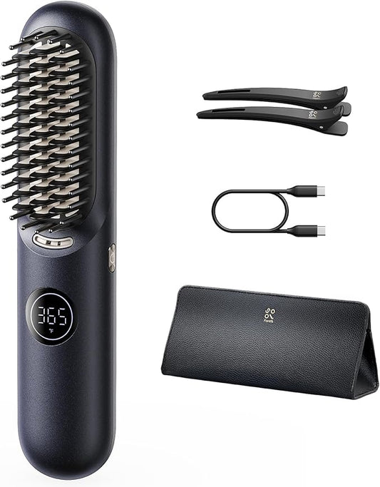 Fanttik Solo I10 APEX Portable Hair Straightener Brush, Cordless Straightening Comb with 113% Larger Heating Area, LED Display & Ceramic Coating, Ionic Technology & Safe Mode - Midnight