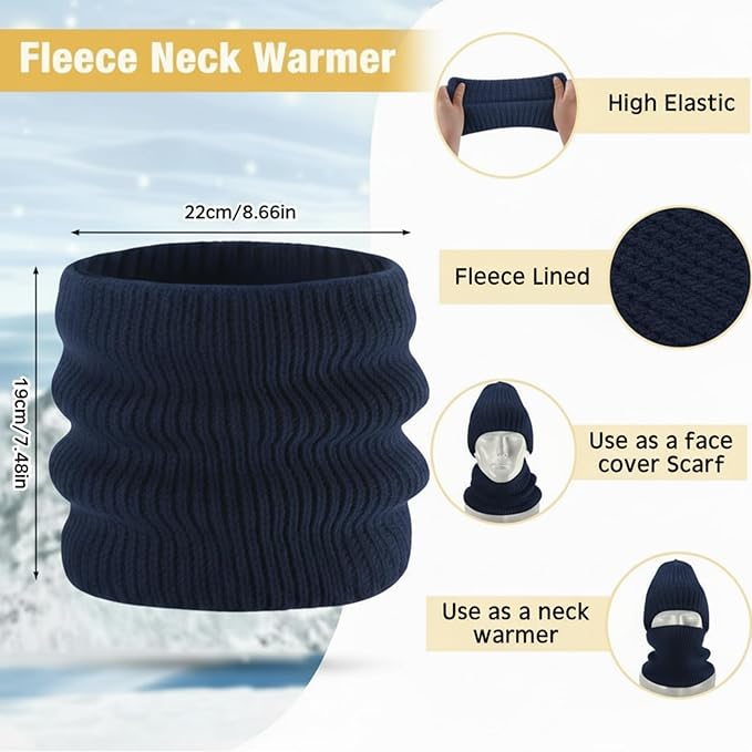 SATINIOR 5 Pcs Winter Beanie Hat Scarf Gloves Set Fleece Lined Knit Hat Warm Touch Screen Gloves Earmuff Warmer for Women(Navy Blue,Fashion Style)