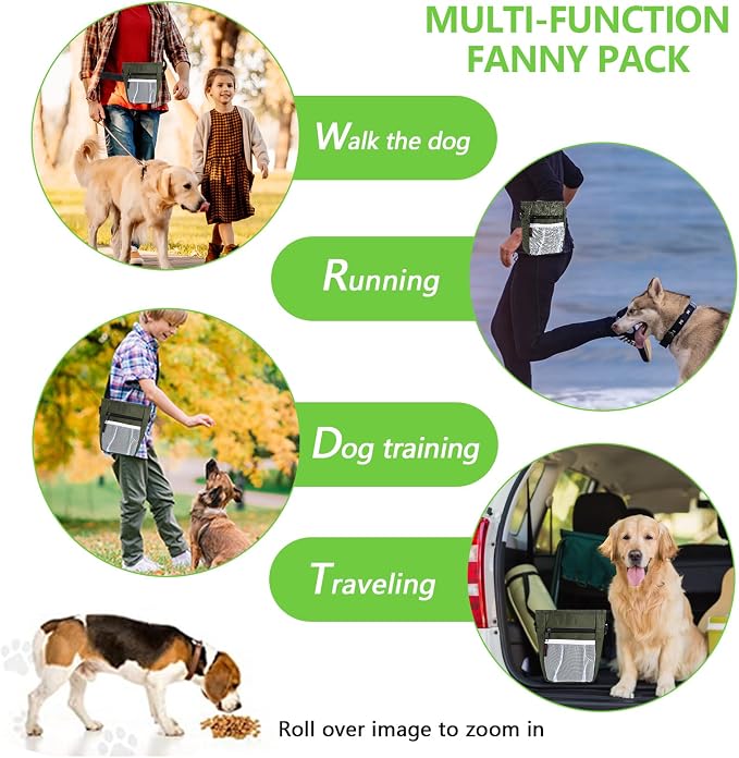kissleaf Dog Treat Pouch, Magnetic Closure, Dog Clicker- Green