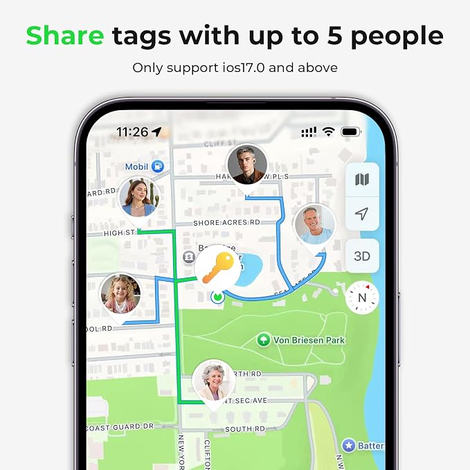 Tracker Tags-4 Pack(iOS Only), ltem Finder Smart Tag Set Black | IP67 Waterproof, Loud Beep, Replaceable Battery, Smart Tag for Keys, Bags, Luggage, Pets, Wallet, Compatible with Find My APP