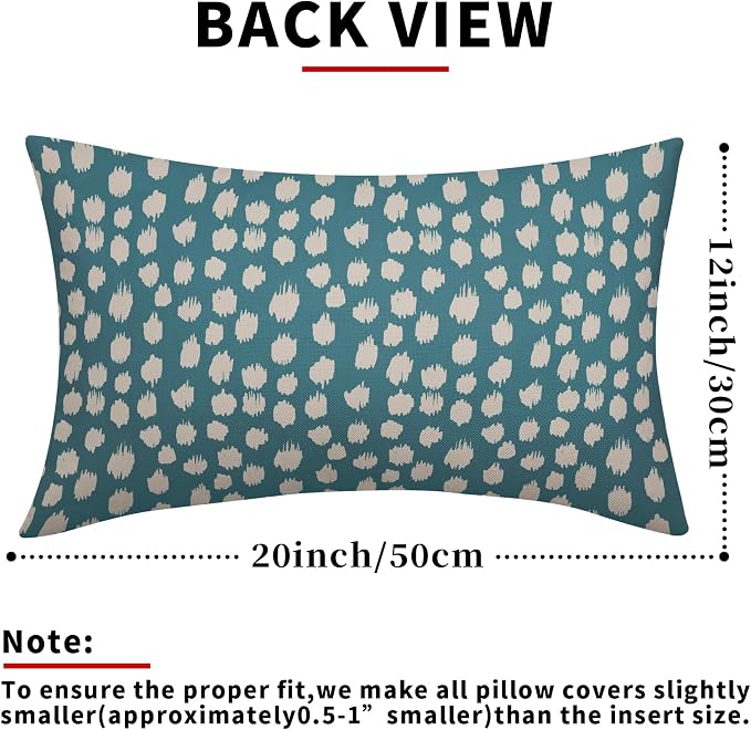 Aqua Cream Dots Lumbar Pillow Covers 12x20 Set of 2 Boho Design Polka Dot Print Throw Pillows Modern Outdoor Decorative Pillowcase Rectangle Linen Cushion Cases Decor for Sofa Couch Bed