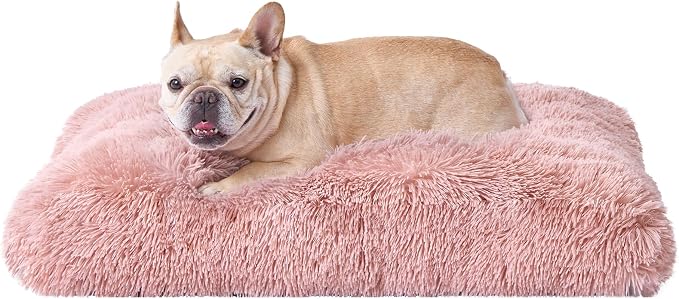 EHEYCIGA Fluffy Dog Crate Bed for Medium Dogs, Plush Crate Pad, Pink | Calming Anti Anxiety Medium Dog Bed, Washable Soft Warm Faux Fur Crate Mat with Non-Slip Bottom