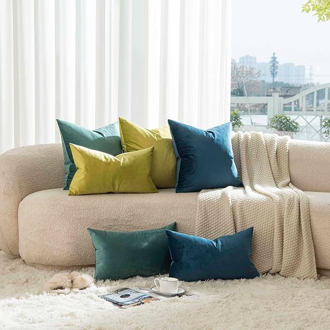 22x22 Velvet Throw Pillow Covers Set of 2 for Couch Sofa Bed,Emerald Blue | JUSPURBET Decorative Pillow Covers with Invisible Zipper for Modern Living Room Bedroom Home Decor