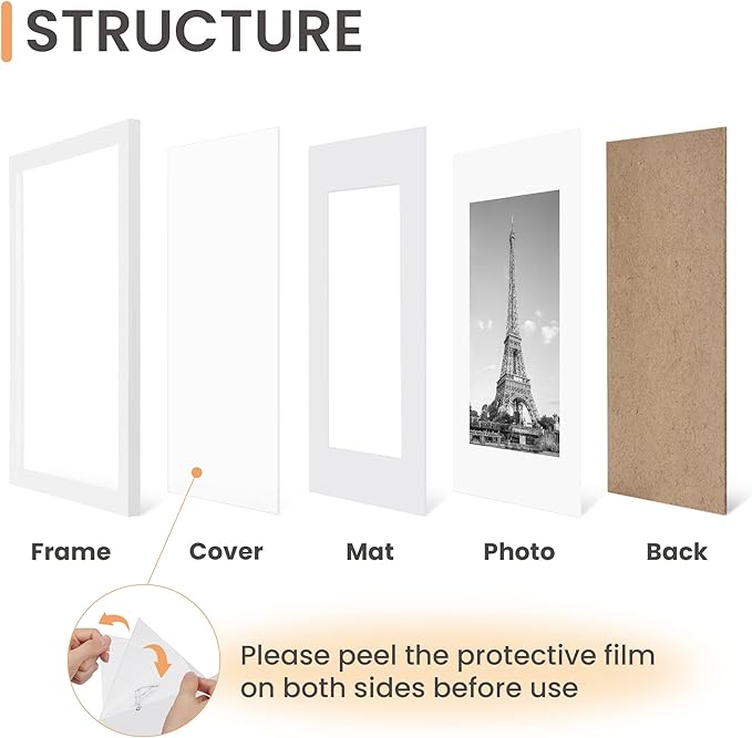 upsimples 12x16 Picture Frame, Gallery Wall Frames Set of 5, White | Poster Frame Collage Wall Decor, 8.5x11 Picture Frame with Mat for Family, Baby, Hallway, Christmas