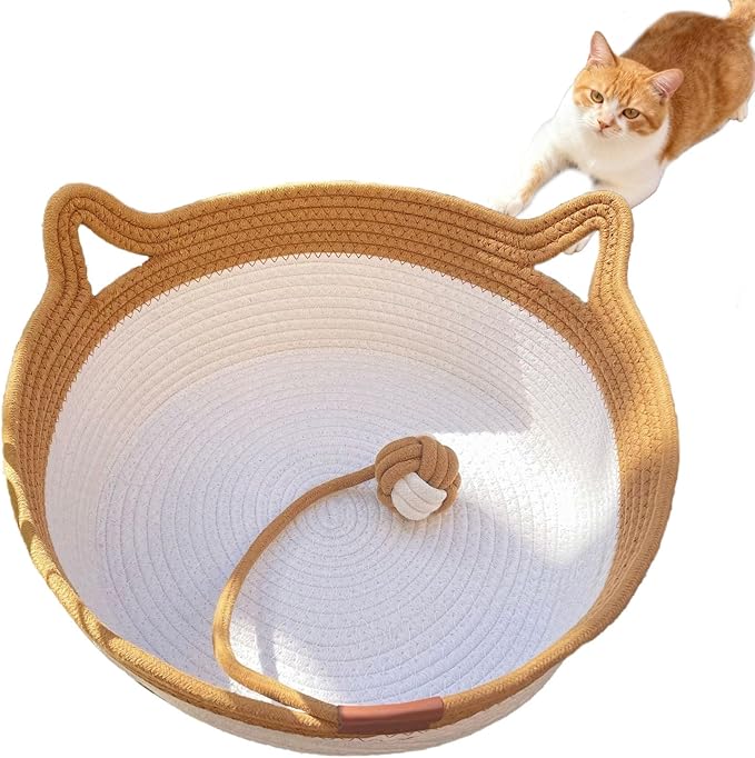 Instinct Basket, Stimuli Handwoven Cat Basket for Cats, Large | Round boho cat bed, cotton rope weave, scratchable & breathable, reduces bed rejection for cats