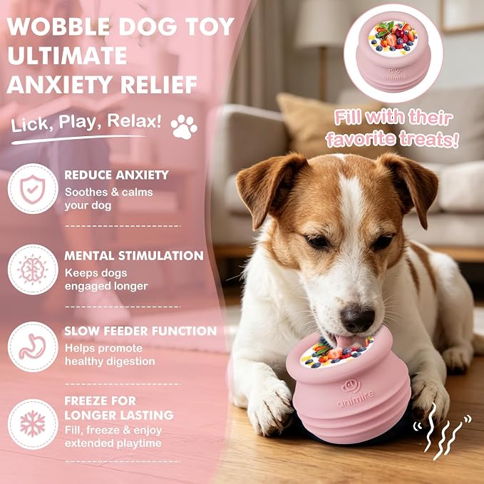 Treat Dispensing Dog Toy, Long-Lasting Interactive Puzzle Toys for Dogs, Stuffable Dog Enrichment Frozen Lick Treat Toy for Boredom, BPA Free Silicone Fetch Catch Chew Toy (Pink,L)