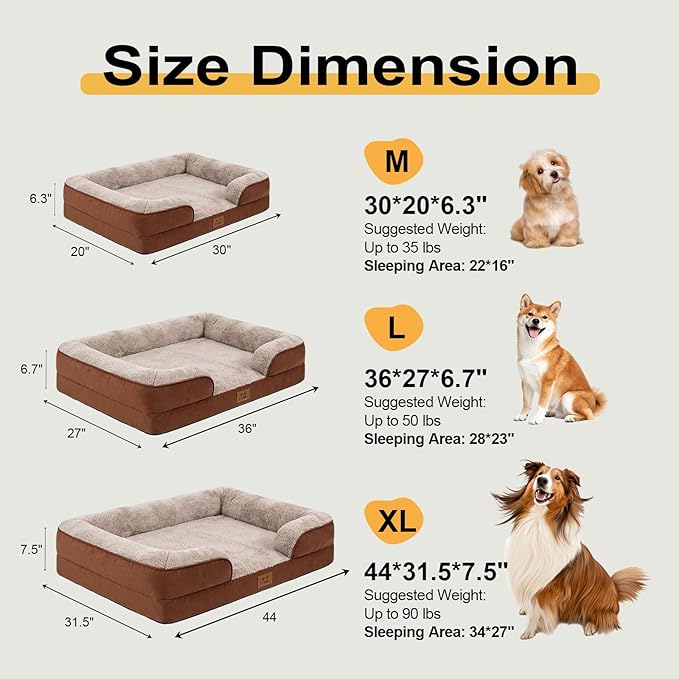 Orthopedic Dog Beds Large Sized Dog, Memory Foam Dog Bed Couch, 36"L | Dual-layer Foam Mat, Washable Cover&Waterproof, Contoured Bolster Design, Indoor&Car Truck, Pet Bed for Dogs Cats Up to 50lbs